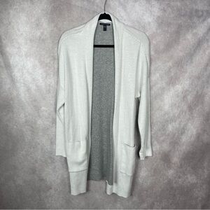 Eileen Fisher Cotton Tencel Longline Open Front Knit Cardigan In Gray Size S